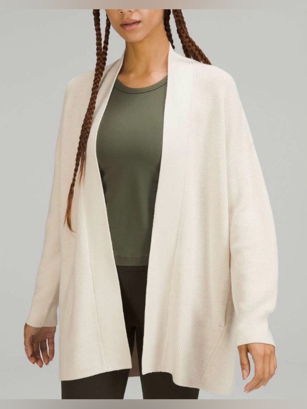 NWOT New Lululemon Merino Wool-Blend Ribbed Long Wrap Sweater White Opal !